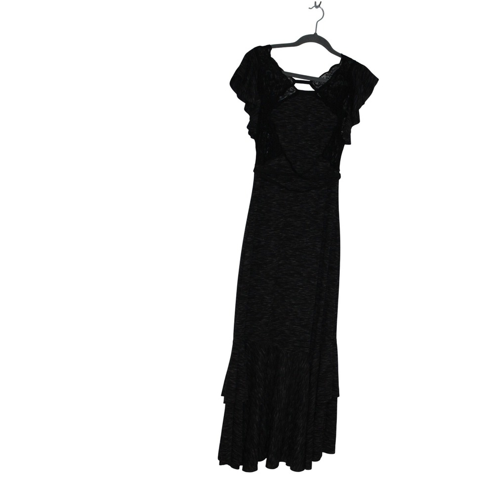 Free People Black Space Dye Lace Open Back Ruffle Maxi Women Dress Boho size S - Picture 2 of 12